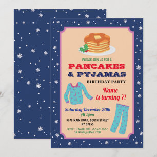 Pannenkoeken & Pyjama Feest Kerst Verjaardag Blauw Kaart