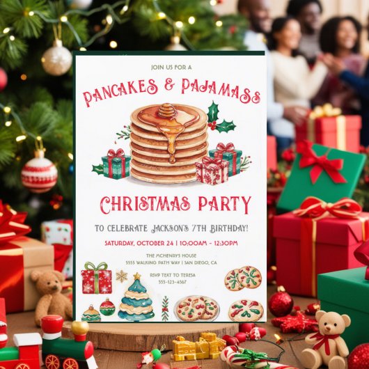 Pannenkoeken & Pyjama Kerstfeest Uitnodigingskaart Kaart