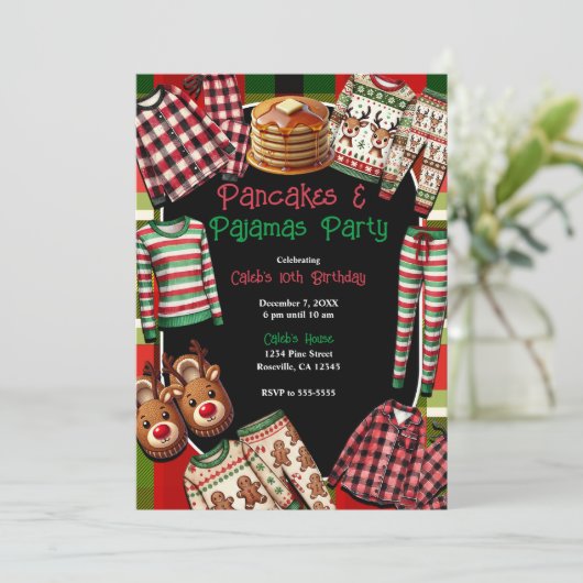 Pannenkoeken & pyjama Kerstmis PJ's Party Verjaard Kaart (Staand voorkant)