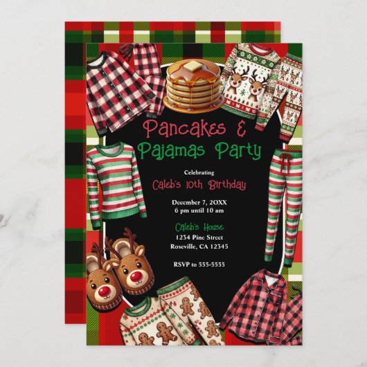 Pannenkoeken & pyjama Kerstmis PJ's Party Verjaard Kaart (Voorkant / Achterkant)