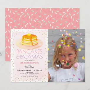 Pannenkoeken & pyjama Roze Goud Meisje Foto Verjaa Kaart