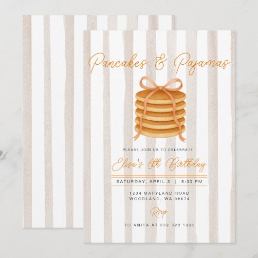 Pannenkoeken & pyjama Stripe Verjaardagsfeest Kaart (Voorkant / Achterkant)