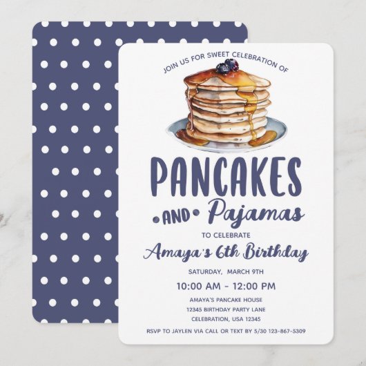 Pannenkoeken & Pyjama Verjaardag Meisje Party Uitn Kaart (Voorkant / Achterkant)