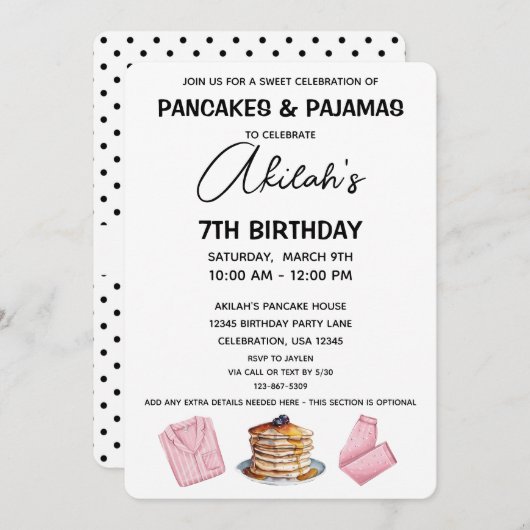 Pannenkoeken & Pyjama Verjaardag Meisje Party Uitn Kaart (Voorkant / Achterkant)