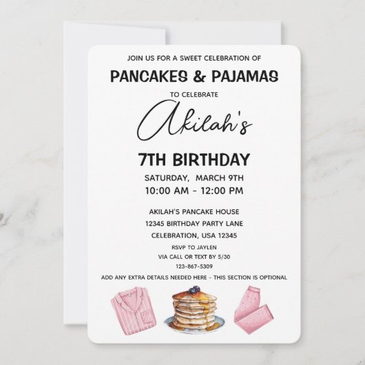 Pannenkoeken & Pyjama Verjaardag Meisje Party Uitn Kaart (Voorkant)