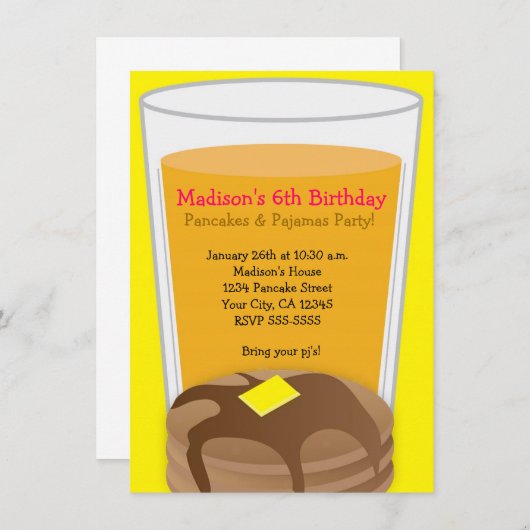 Pannenkoeken & pyjama's Gele brunch Uitnodiging (Voorkant / Achterkant)