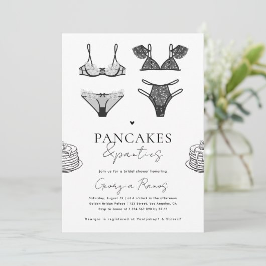 Pannenkoeken & slipjes Zwart Lingerie Vrijgezellen Kaart (Staand voorkant)