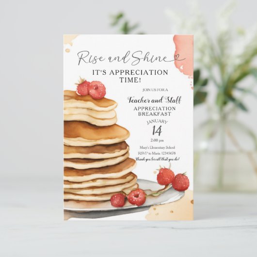 Pannenkoekenopkomst en Shine Teacher Ontbijt Kaart (Staand voorkant)