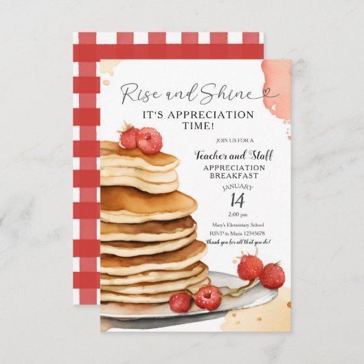 Pannenkoekenopkomst en Shine Teacher Ontbijt Kaart (Voorkant / Achterkant)
