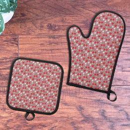 Pannenlap- en pothouderenset met kersenpatroon ovenwant & pannenlap set