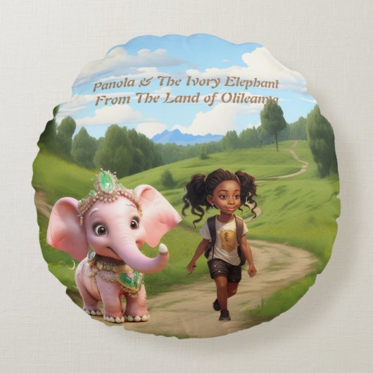 Panola, Dad & Ivory Elephant Keepsake Round Pillow Rond Kussen (Voorkant)