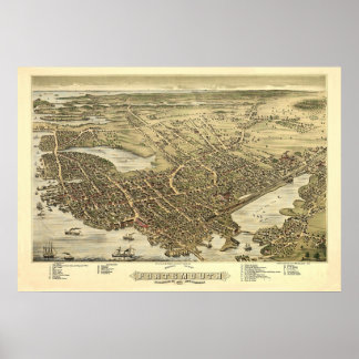 Panorama Birds Eye Uitzicht van Portsmouth NH 1877 Poster