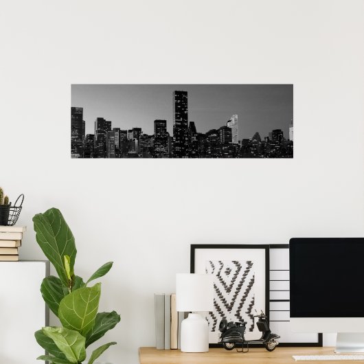 Panorama Black White New York City nacht Poster (Thuiskantoor)