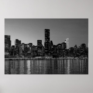 Panorama Black White New York City nacht Poster