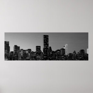 Panorama Black White New York City nacht Poster