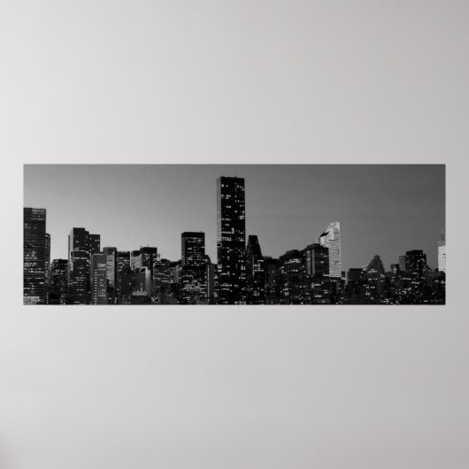 Panorama Black White New York City nacht Poster (Voorkant)