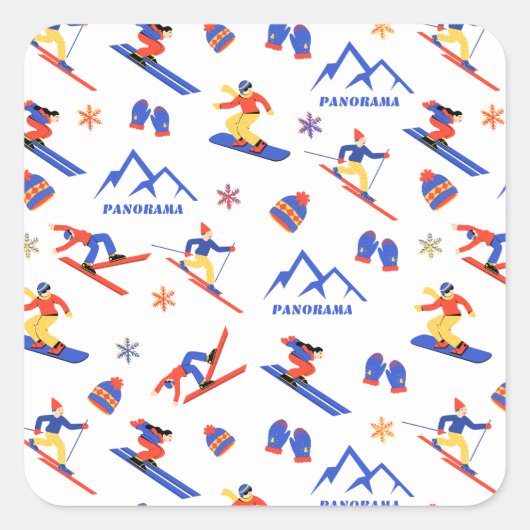Panorama British Columbia Ski Snowboard patroon Vierkante Sticker (Voorkant)