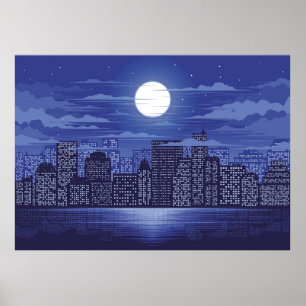 Panorama City of light illustration abstract,archi Poster
