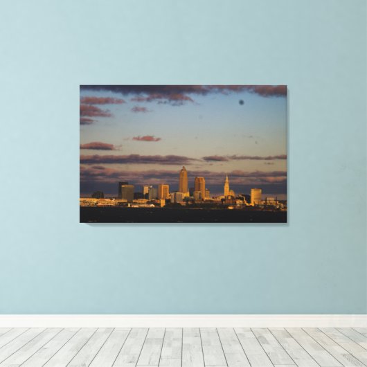 Panorama Cleveland Skyline Canvas Afdruk (Insitu (Houten vloer))