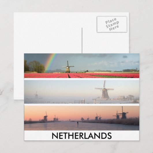 Panorama collage briefkaart met windmolens, Nederl (Voorkant / Achterkant)