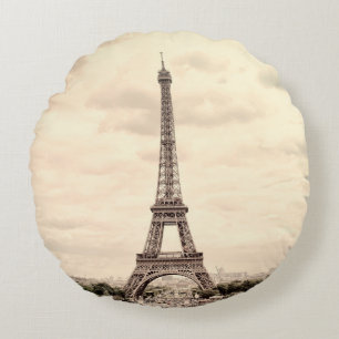Panorama Eiffeltoren in Parijs. Frankrijk. Vintage Rond Kussen
