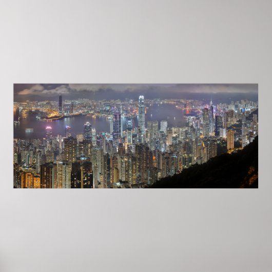 Panorama Hong Kong China Night Skyline Poster (Voorkant)
