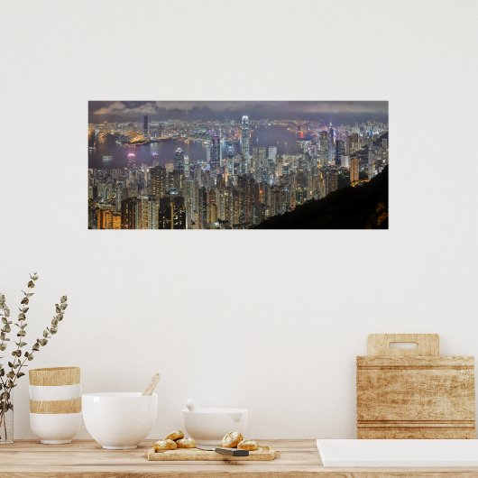Panorama Hong Kong China Night Skyline Poster (Keuken)
