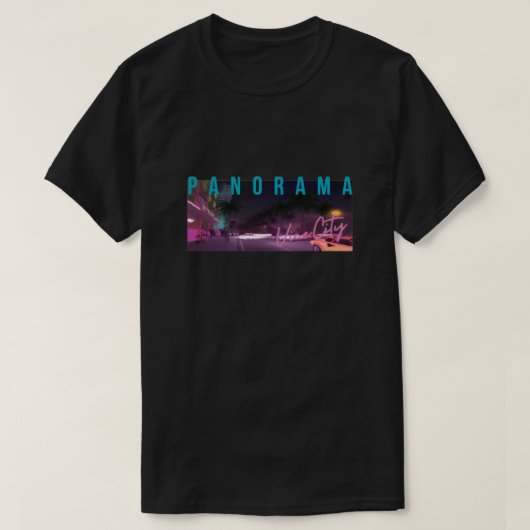 Panorama Nachtlandschap T-Shirt | Retro Neon Stad (Design voorkant)