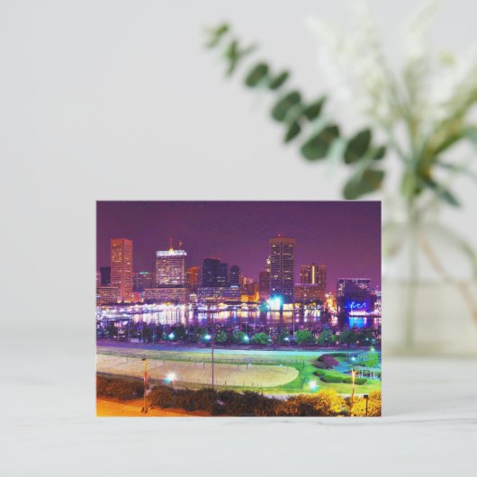 Panorama of Baltimore's Inner Harbour Night Skylin Briefkaart (Staand voorkant)