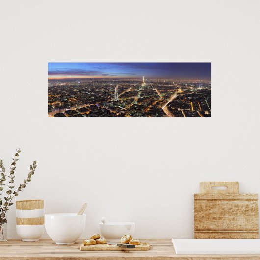 Panorama Paris Frankrijk bij nacht Poster (Keuken)