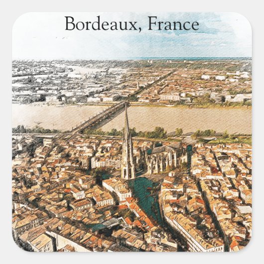Panorama Uitzicht van Bordeaux France Vierkante Sticker (Voorkant)