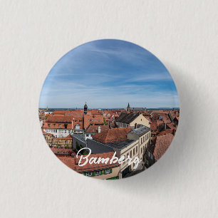Panorama uitzicht van de oude stad van bovenaf in  ronde button 3,2 cm