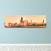 Panorama van Chicago skyline bij zonsopgang Canvas Afdruk (Insitu (Houten vloer))