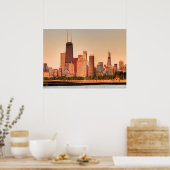 Panorama van Chicago skyline bij zonsopgang Poster (Keuken)
