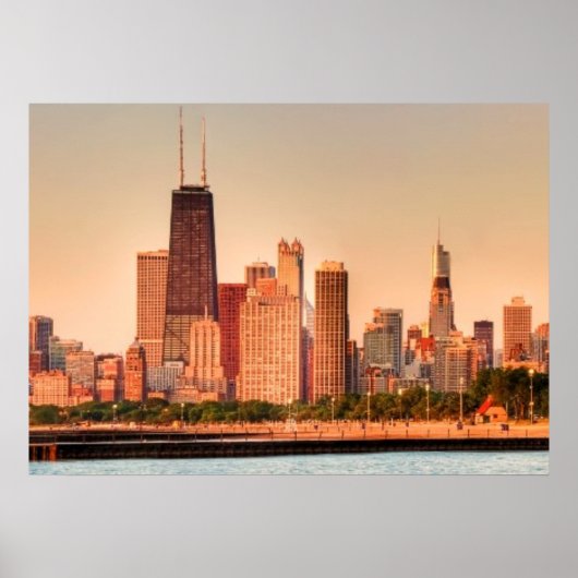 Panorama van Chicago skyline bij zonsopgang Poster (Voorkant)