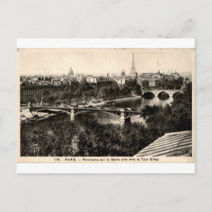 Panorama van de Eiffeltoren aan de Seine in Parijs Briefkaart