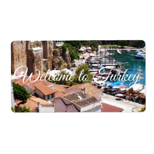 Panorama van de oude stad Kaleici van Antalya Etiket (Voorkant)