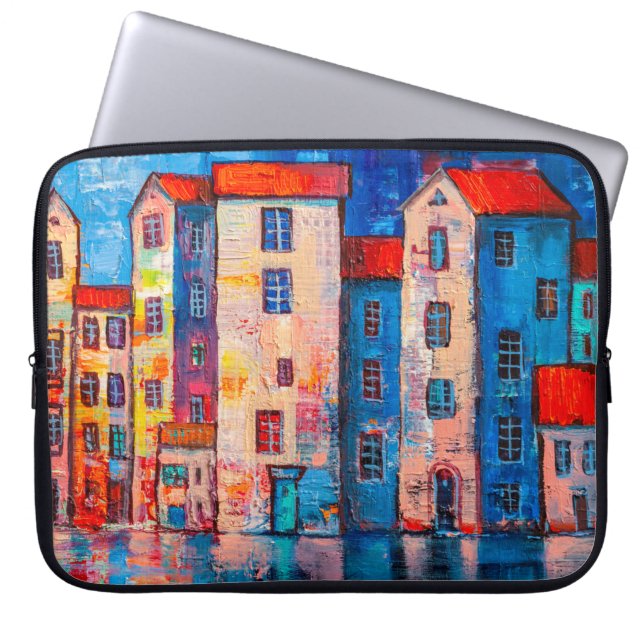Panorama van de straat met kleurrijke huizen. Impr Laptop Sleeve (Voorkant)