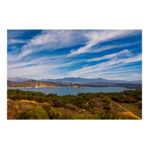 Panorama van Lake Cachuma Santa Ynez Mountain Foto Perfect Poster