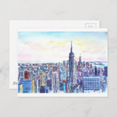 Panorama van Manhattan Skyline in waterverf Briefkaart (Voorkant / Achterkant)