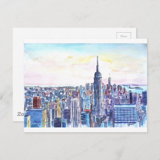 Panorama van Manhattan Skyline in waterverf Briefkaart (Voorkant / Achterkant)