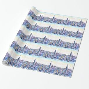 Panorama van Manhattan Skyline in waterverf Cadeaupapier