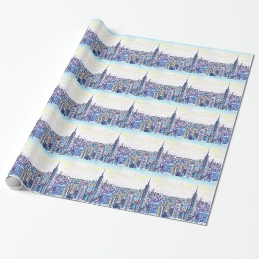 Panorama van Manhattan Skyline in waterverf Cadeaupapier (Uitgerold)
