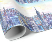 Panorama van Manhattan Skyline in waterverf Cadeaupapier (Rol Hoek)