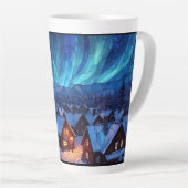 Panoramic Stained Glass Winter Village Latte Mok (Rechterhoek)