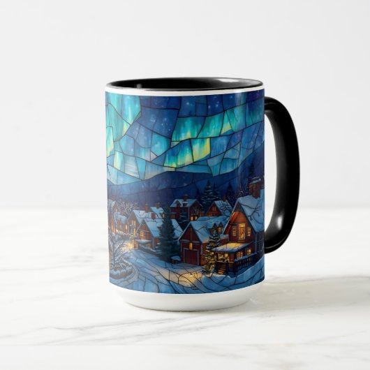 Panoramic Stained Glass Winter Village Mok (Voorkant rechts)