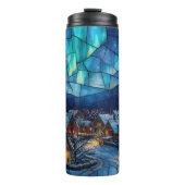 Panoramic stained glass winter village thermosbeker (Voorkant)