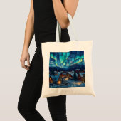 Panoramic Stained Glass Winter Village Tote Bag (Voorkant (product))