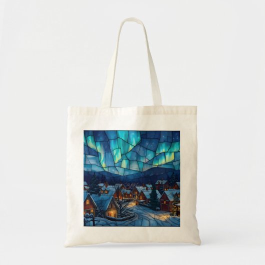 Panoramic Stained Glass Winter Village Tote Bag (Voorkant)
