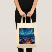 Panoramic Stained Glass Winter Village Tote Bag (Voorkant (product))